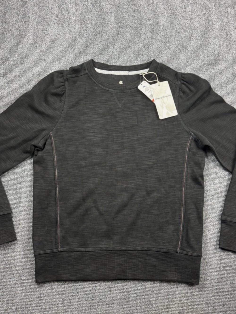 Tommy Bahama Tobago Bay Puff Sleeve Pullover Sweatshirt Black Women XS 3601